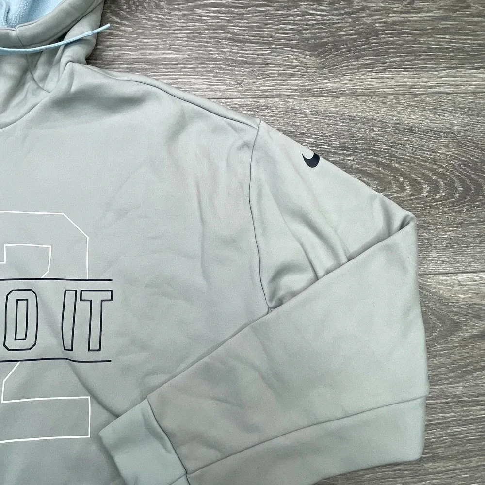 Nike Hoodie Mens Medium Slate Gray Swoosh Spell out Fleece Just Do It Fleece